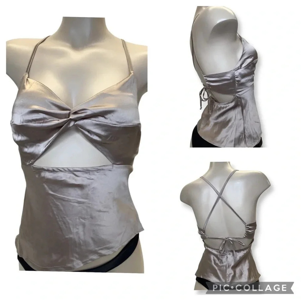 Dizzy Lizzy Size Medium Champagne Satin Zipper Closure Top. New With Tags.